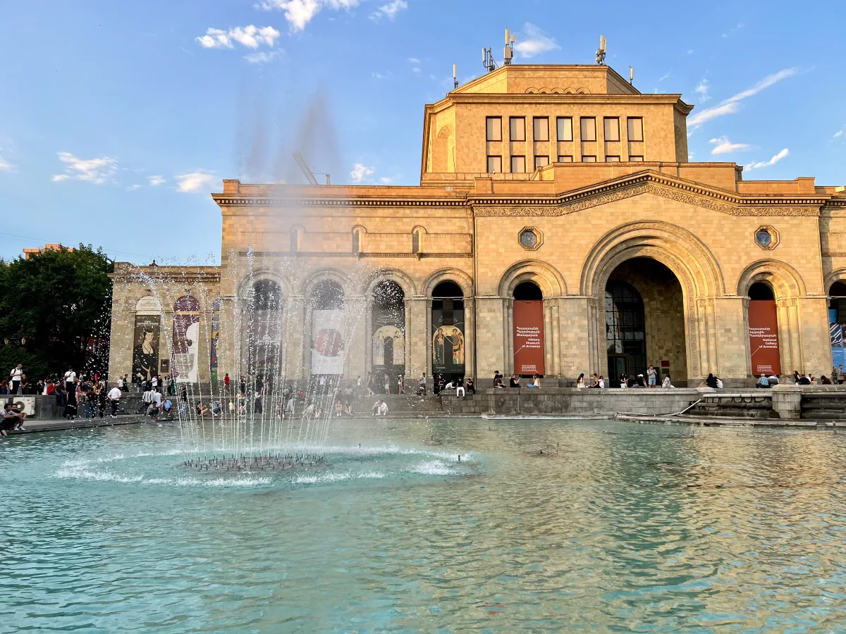 Fountains in front of the History Museum of Armenia on Republic Square in Yerevan